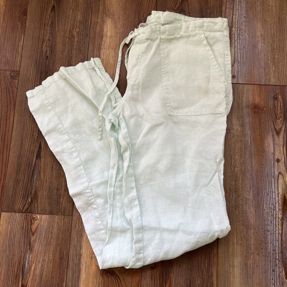 London Jean Sea-foam Green 100% Linen Straight Leg Pants size 4 Low Rise - Picture 1 of 7